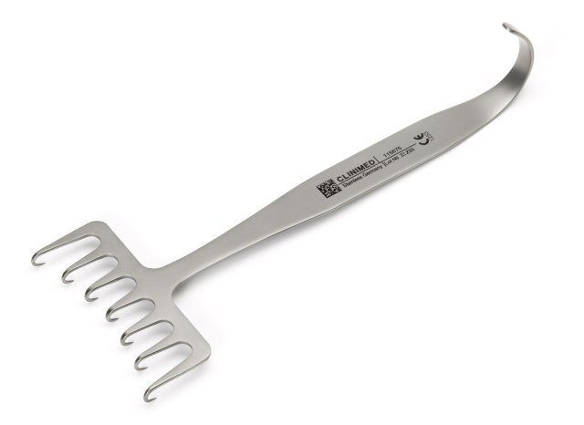 Coronal Brow Lift Retractor, 7 Sharp Offset Prongs, Small Curved Finger Grip On End Of Handle, 70.0 Mm Wide, 7 1/4" (18.4 Cm)