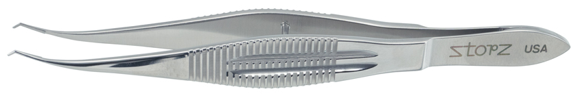 University Of Kansas Corneal Forceps, Colibri Style 2x2 Teeth Angled 45 Degrees, 7.0 Mm Tying Platform, 4 1/8" (10.5 Cm), 0.12 Mm Teeth